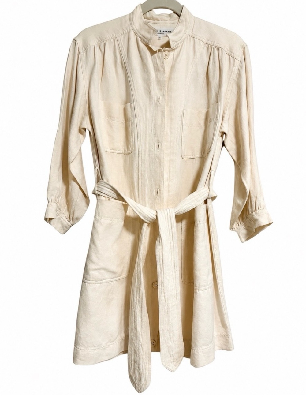 Apiece Apart Ivory Linen Cotton Belted Utility Shirt Dress Size 2
